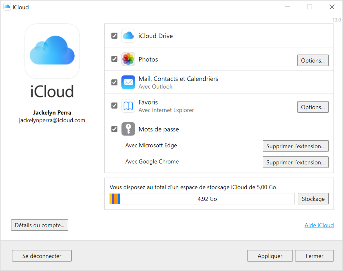 iCloud - Interface utilisateur © Apple