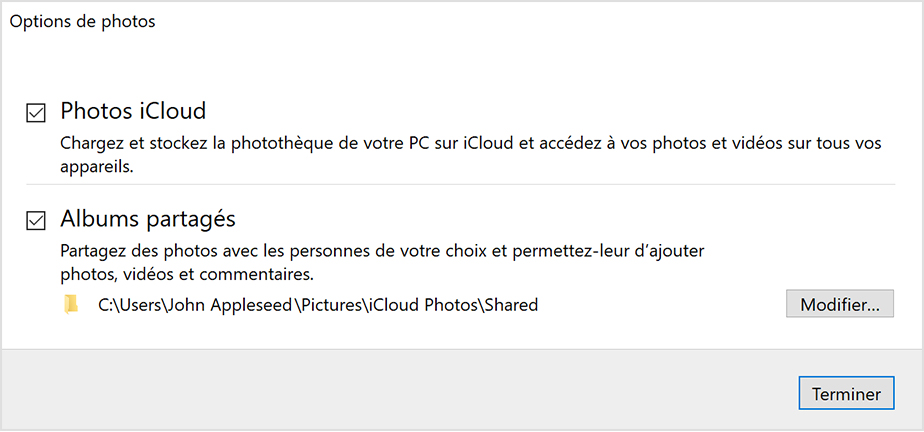 iCloud - Version Windows© Apple