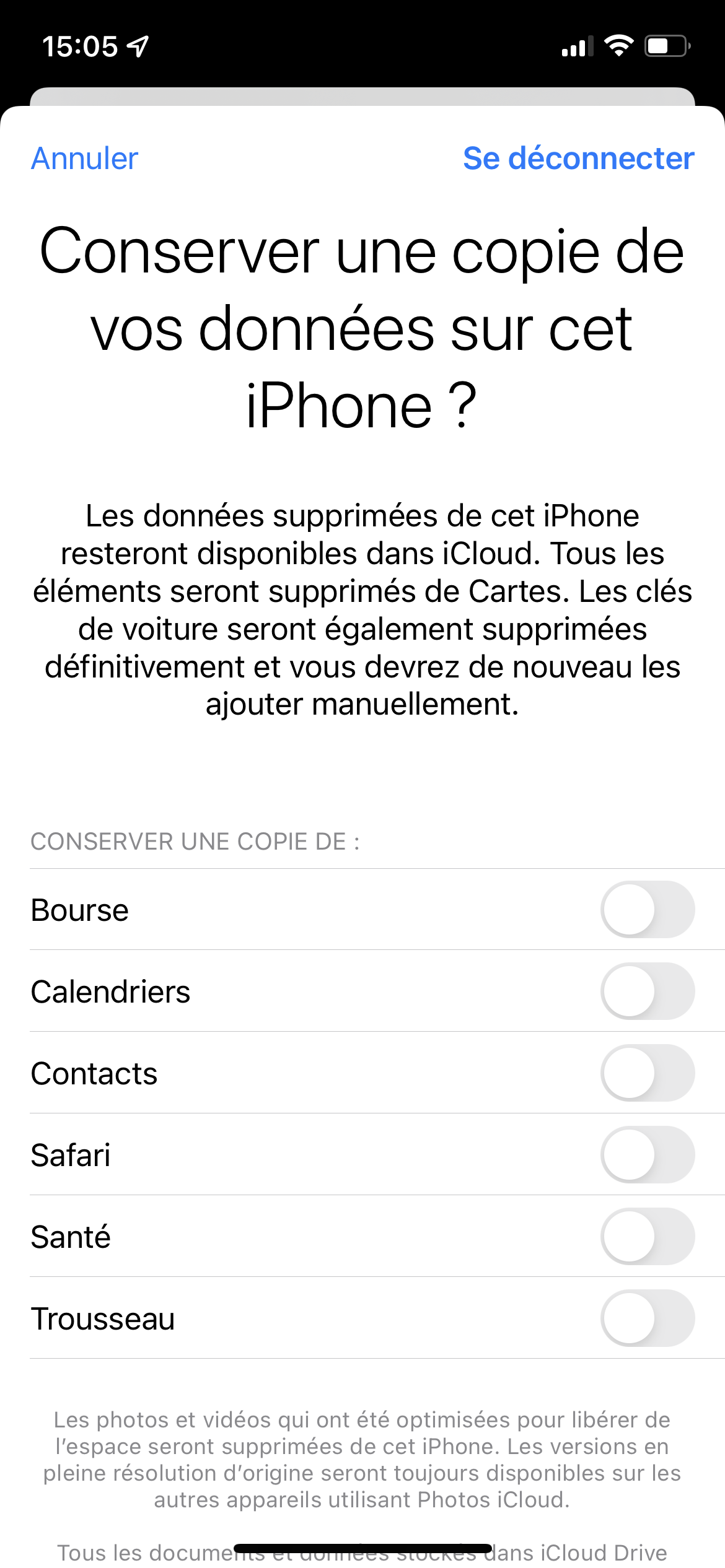 iCloud - Sauvegarde du contenu iOS