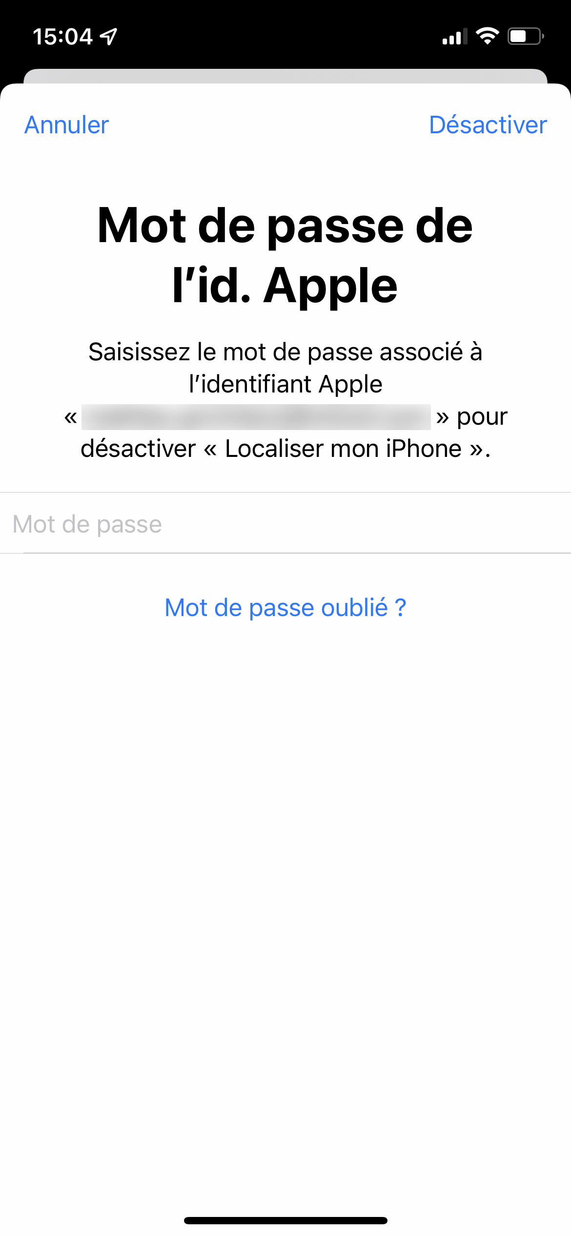 iCloud - Déconnexion mot de passe id Apple