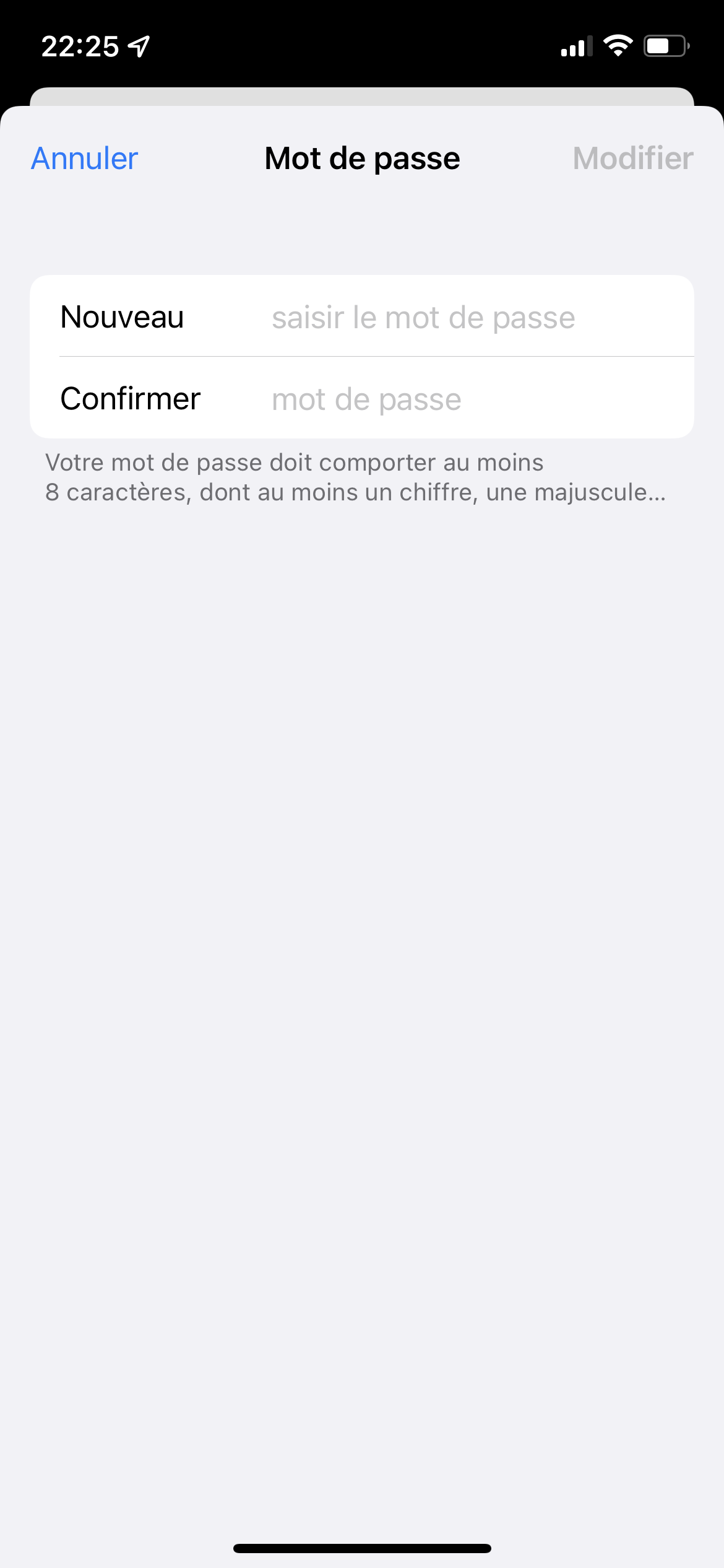 Apple iCloud - Saisie du nouveau mot de passe sur le téléphone