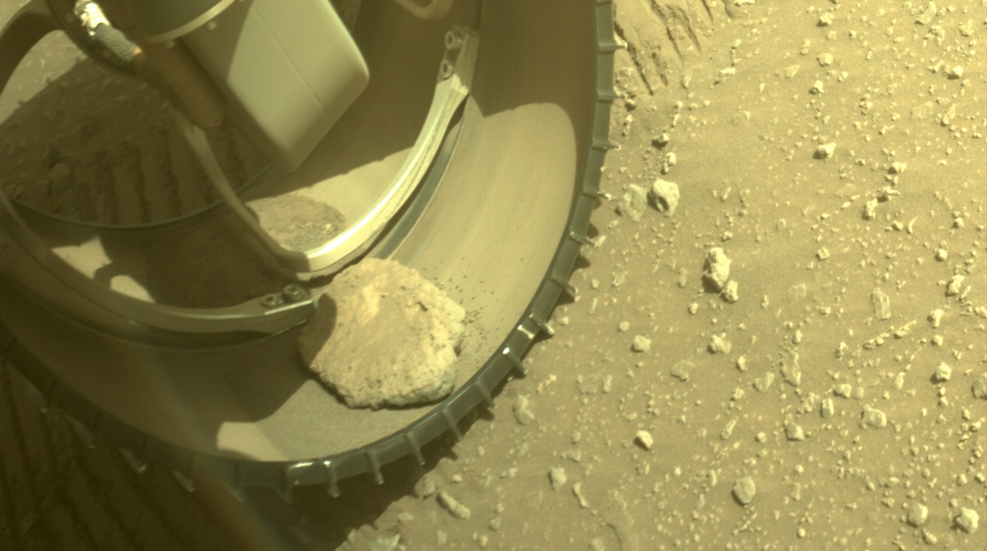 Le rover Perseverance a accidentellement embarqué un caillou dans sa roue : faut-il s'inquiéter ?