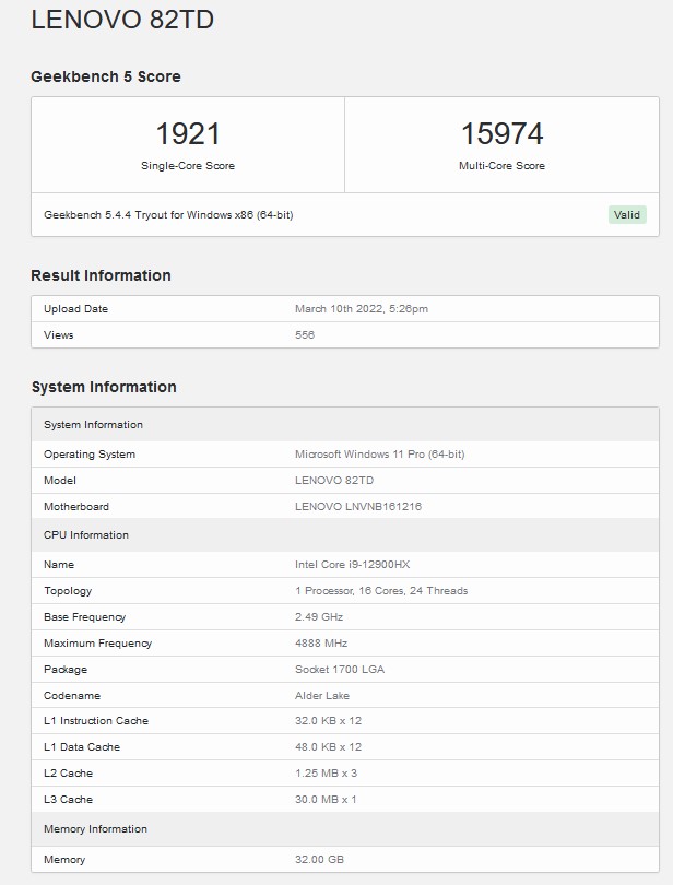 i912900HX © Geekbench