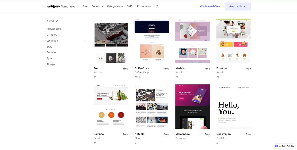 Webflow templates gratuits © Webflow