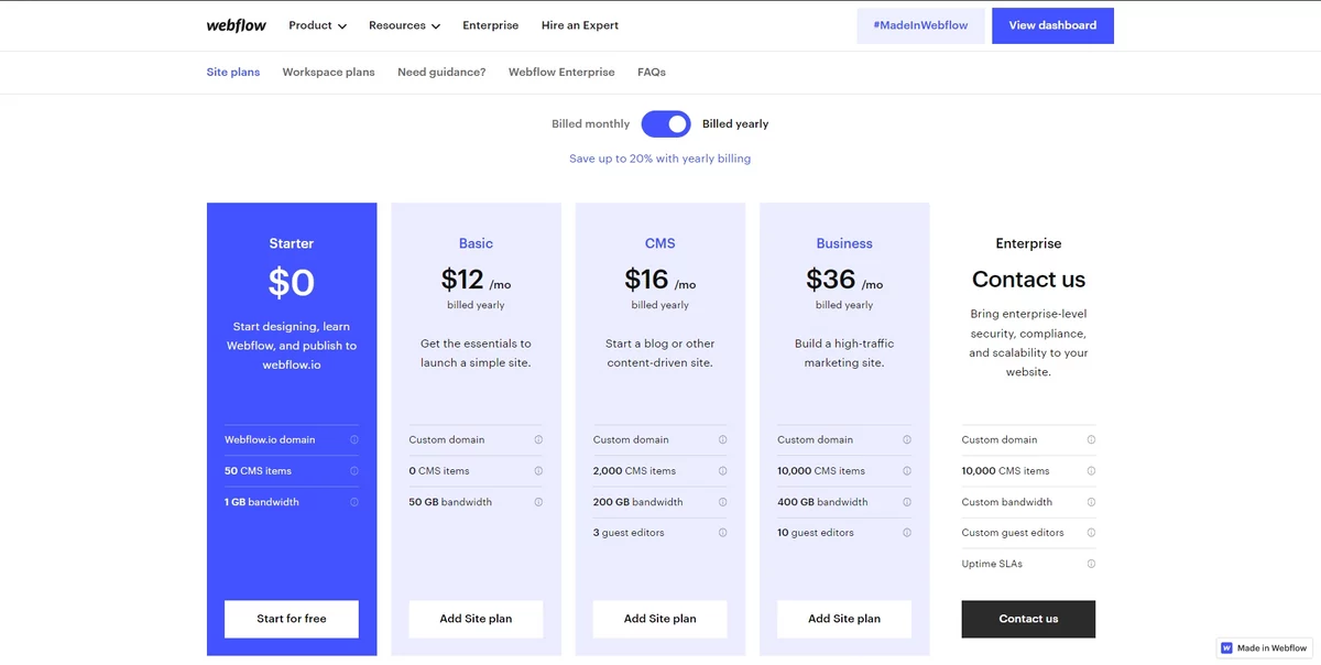 Webflow abonnements © Webflow
