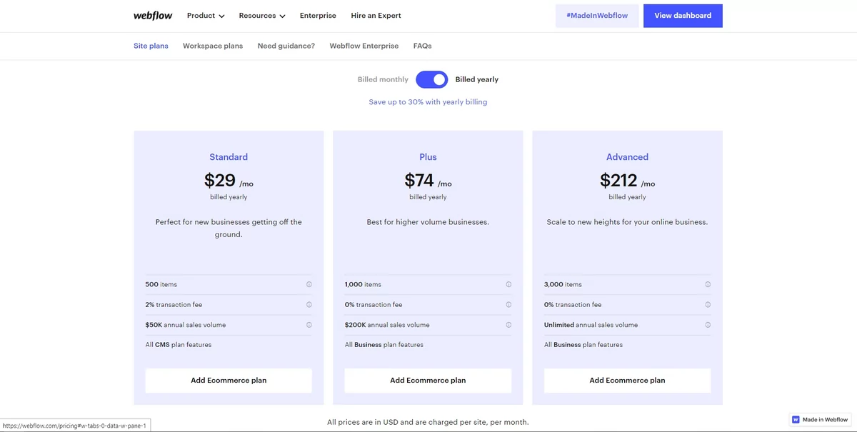 Webflow abonnements ecommerce © Webflow