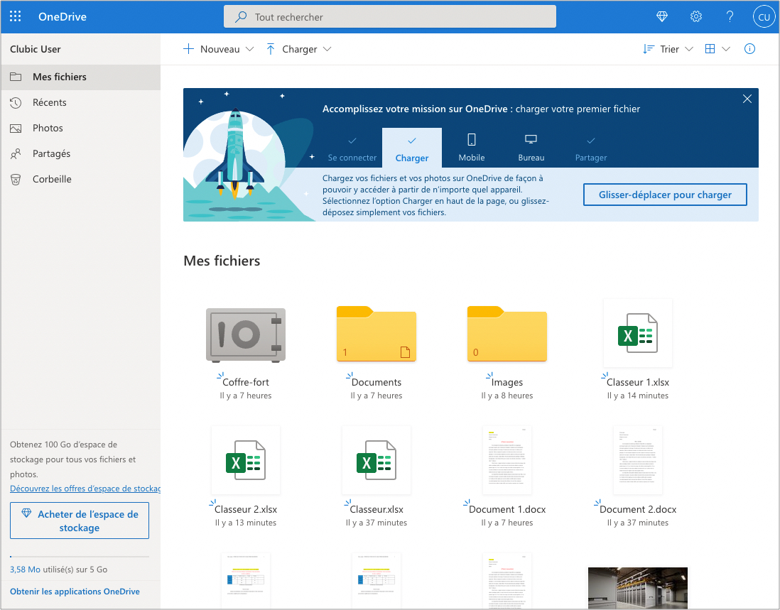 Microsoft 365 Online - Liste des fichiers sur OneDrive