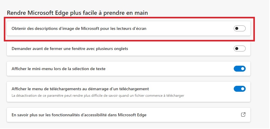 Microsoft Edge accessibilité