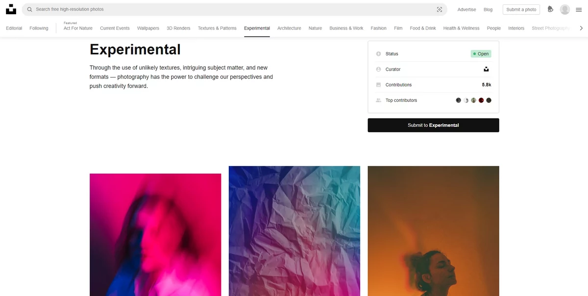 Unsplash catégories © Unsplash