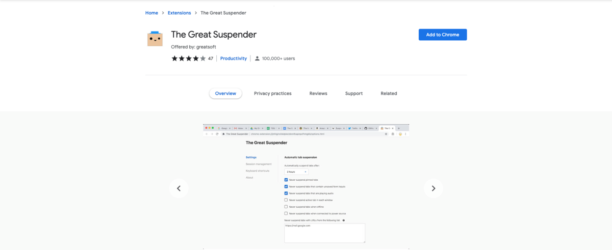 The Great suspender screen 3