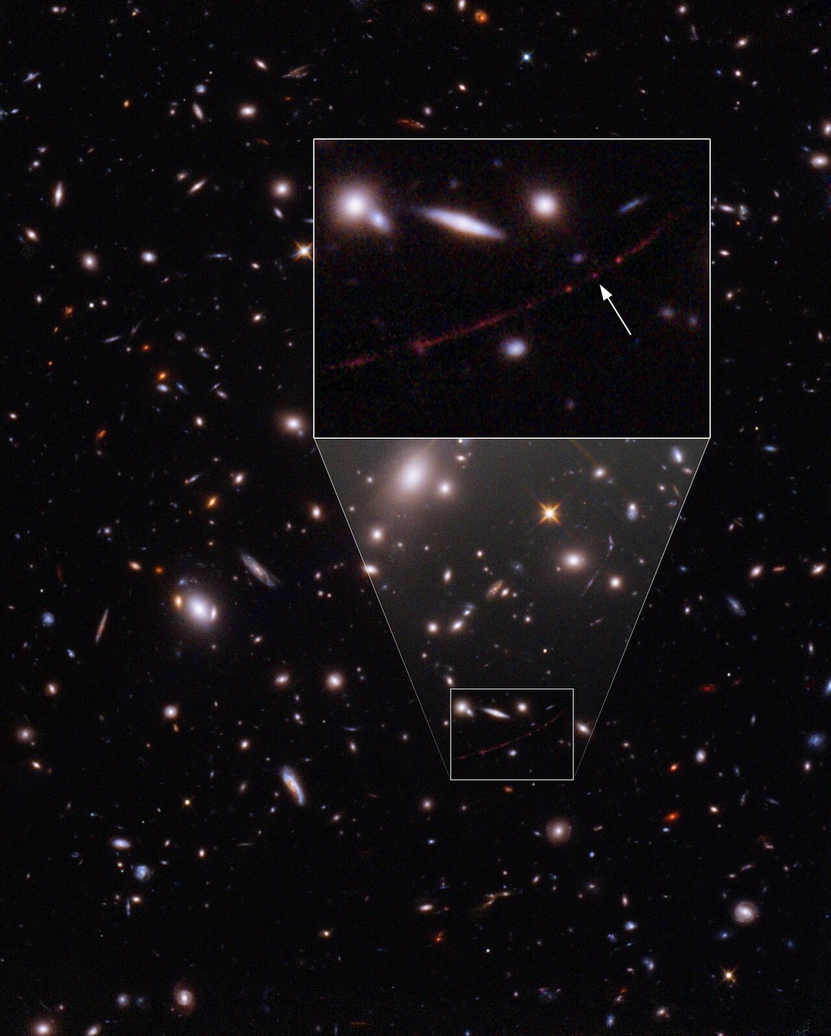Hubble Aerendel galaxie © NASA, ESA, B. Welch (JHU), D. Coe (STScI), A. Pagan (STScI)