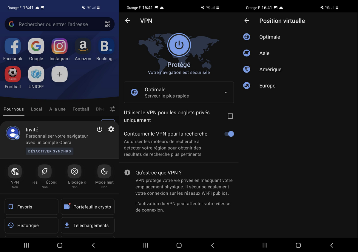 Opera VPN sur Android 