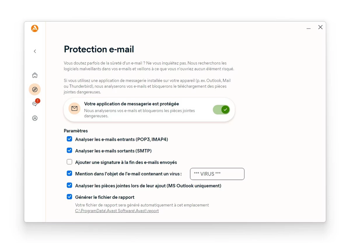 Avast One bouclier mail