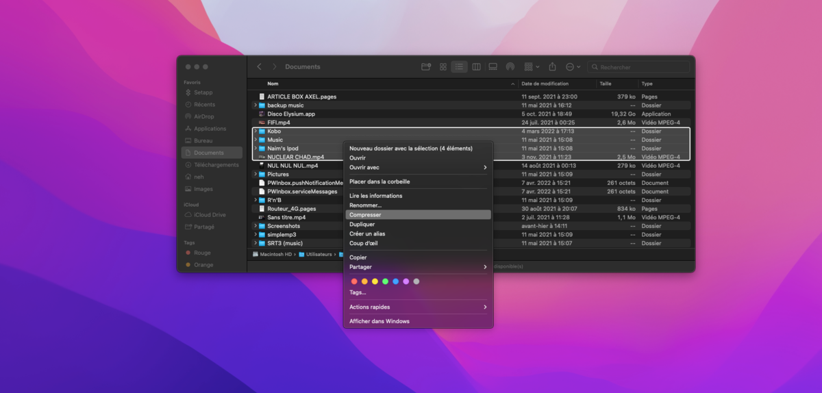 Applications macos stockage