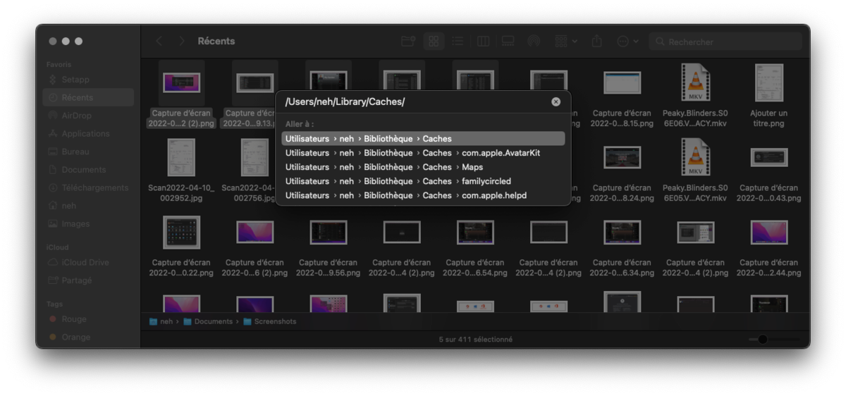 cache macos stockage