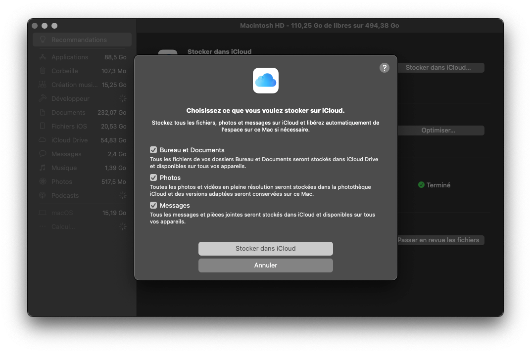 icloud macos stockage