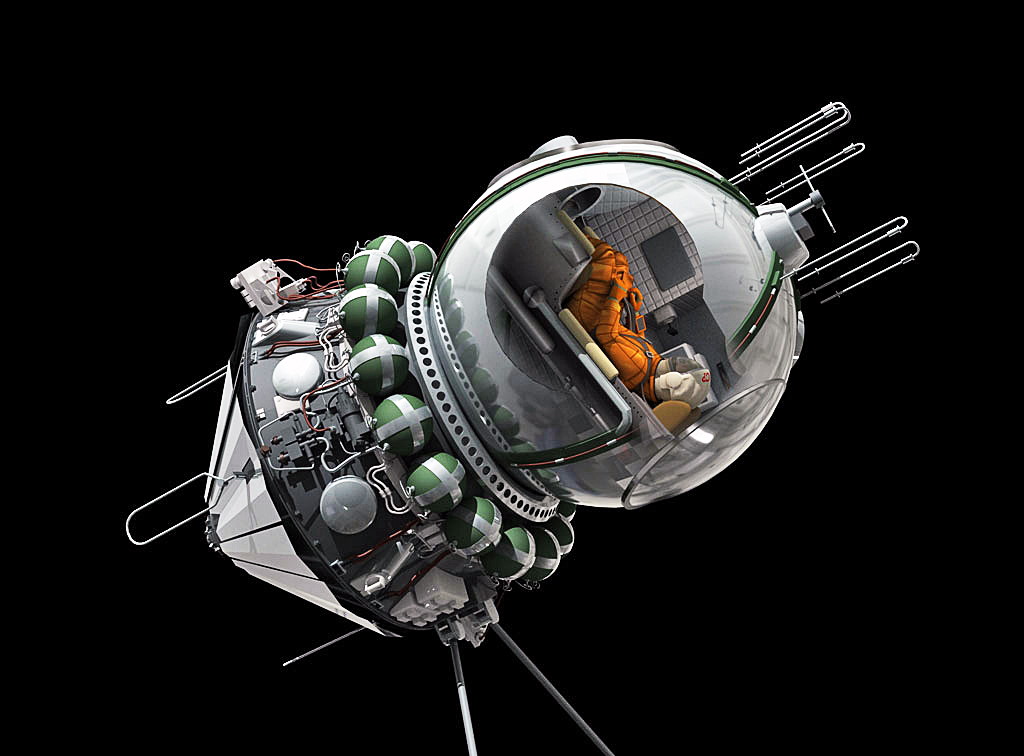 Vostok capsule vue d'artiste sphère et module de service © via Spaceflight.de