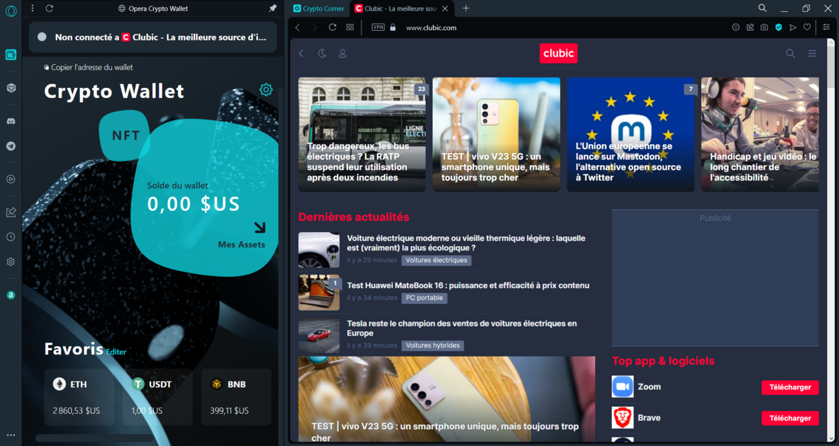 opera crypto browser © clubic.com