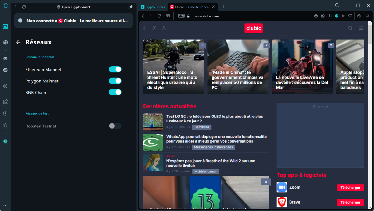 opera crypto browser © clubic.com