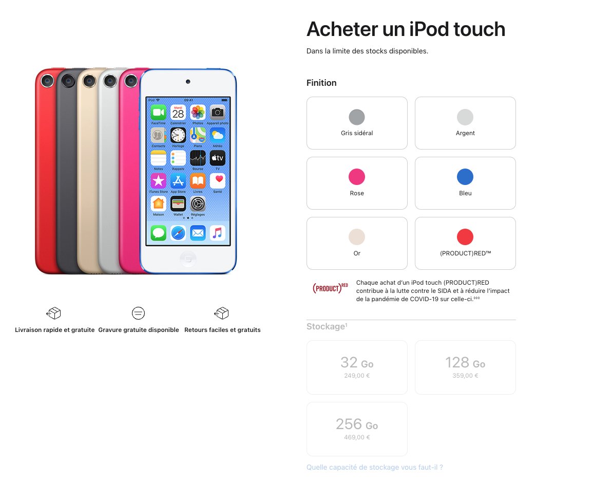 Apple iPod Touch hors stock © Capture d'écran