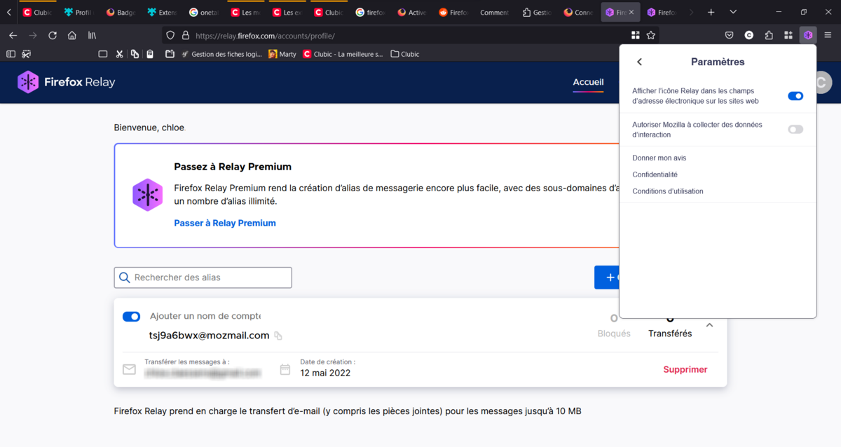 Mozilla Firefox - Firefox Relay pour protéger votre adresse mail