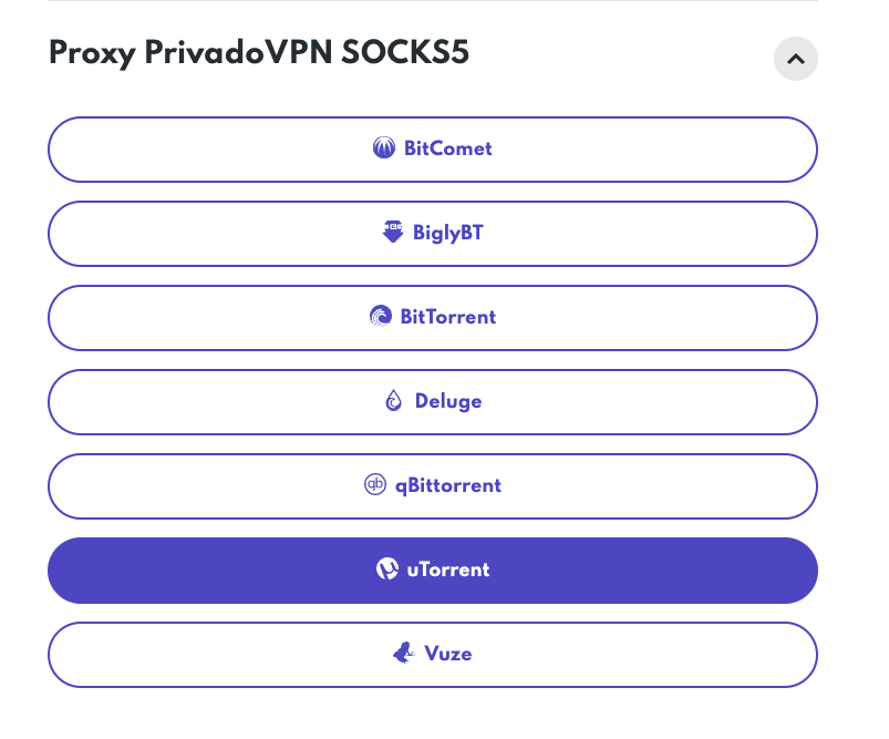 PrivadoVPN - Les réglages proxy SOCKS5 pour le torrent
