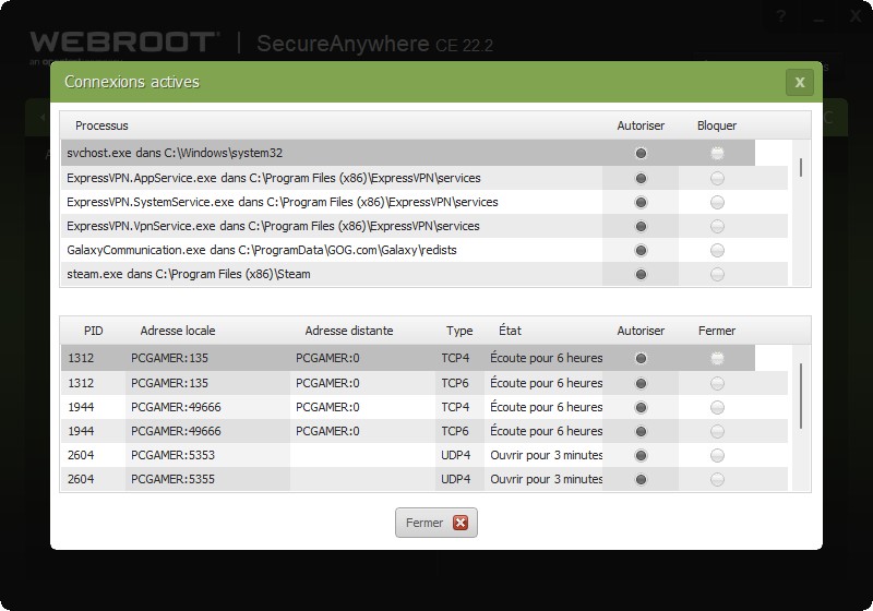 Webroot - Nettoyage des processus