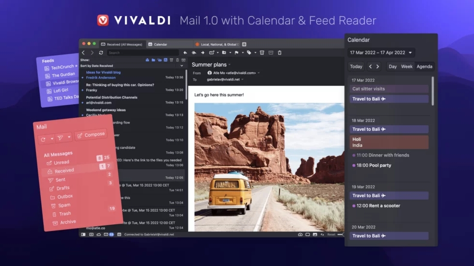 Vivaldi : les outils Mail, Agenda et Flux RSS arrivent en 1.0 dans le navigateur