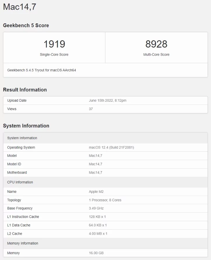 Apple M2 bench © © WCCFTech