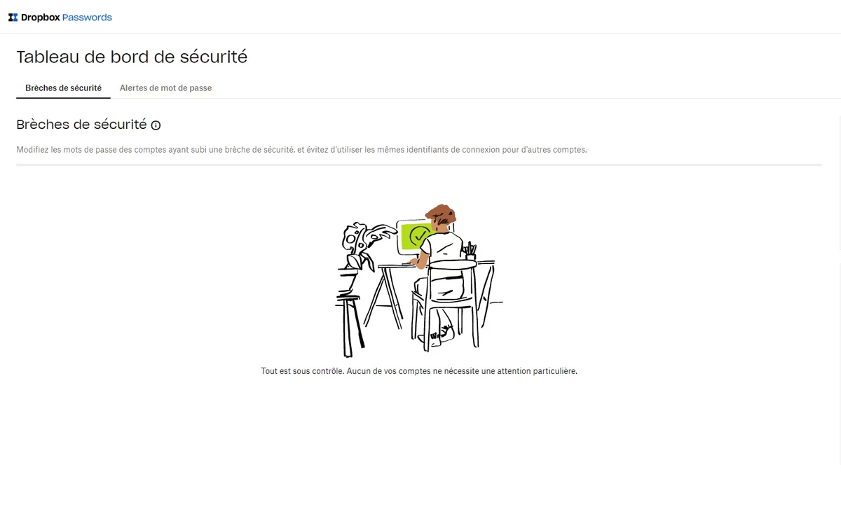 Dropbox Passwords tableau de bord de sécurité © Dropbox