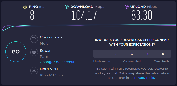 speedtest nordvpn © clubic.com