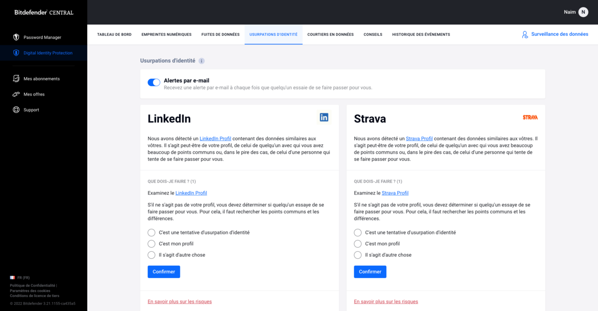 Bitdefender digital identity protection