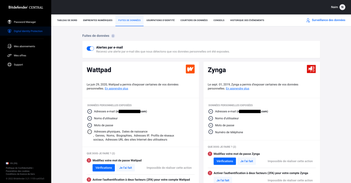 Bitdefender digital identity protection