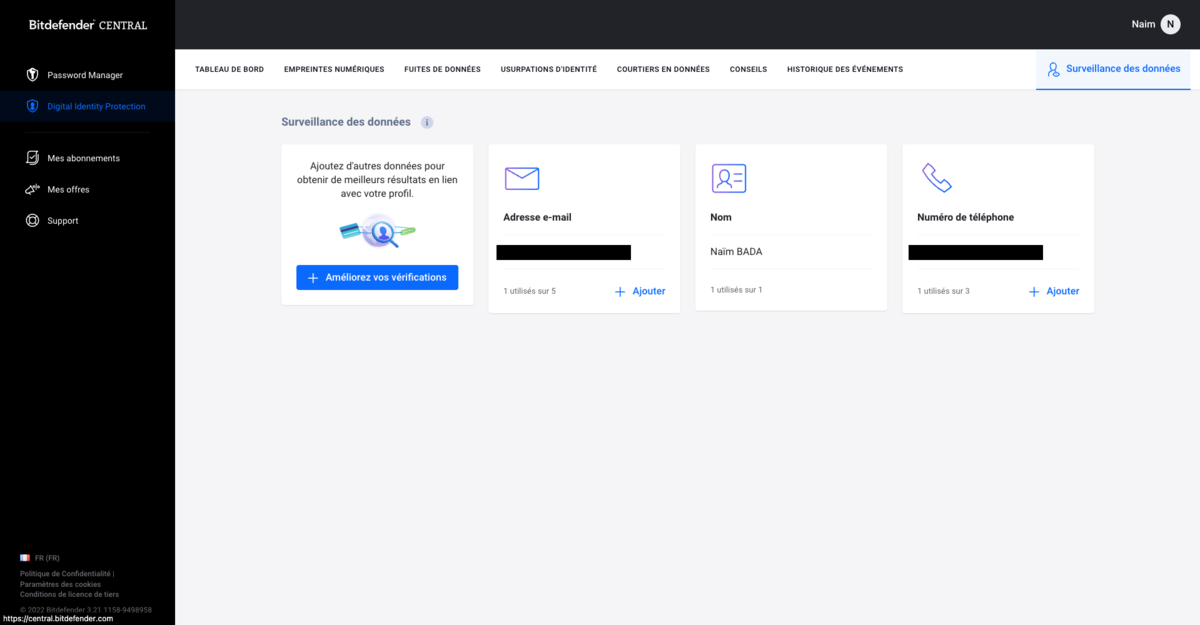 Bitdefender digital identity protection