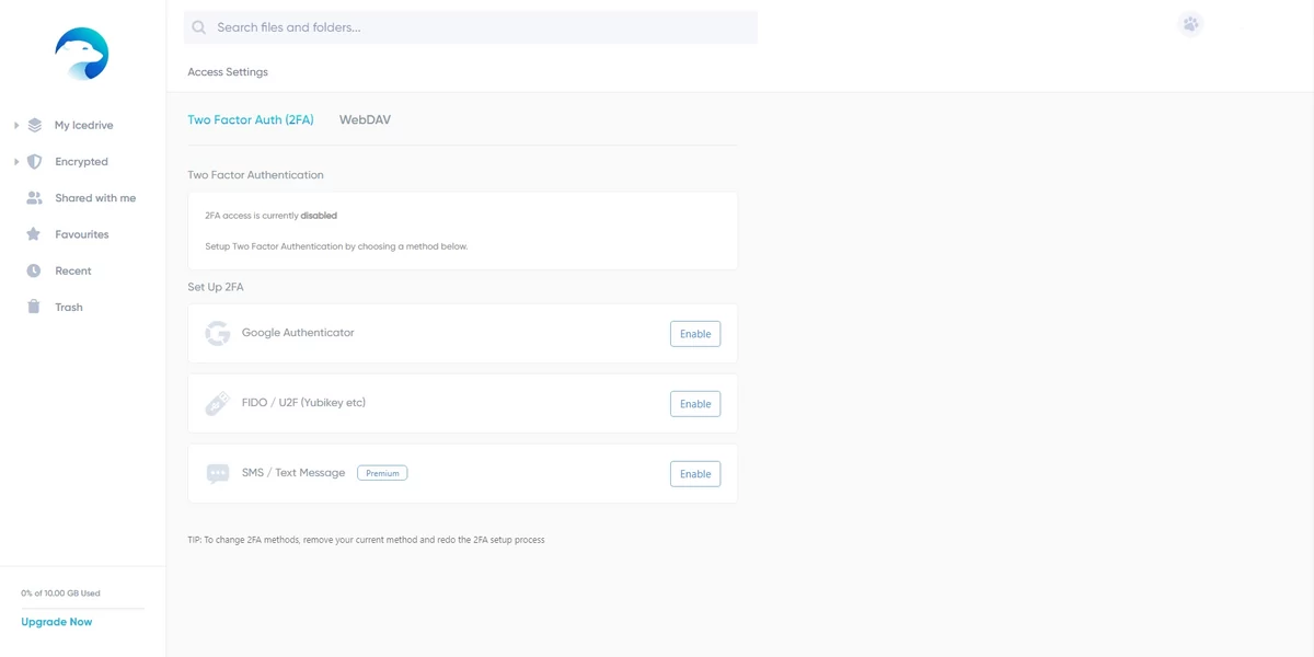 Icedrive double auth