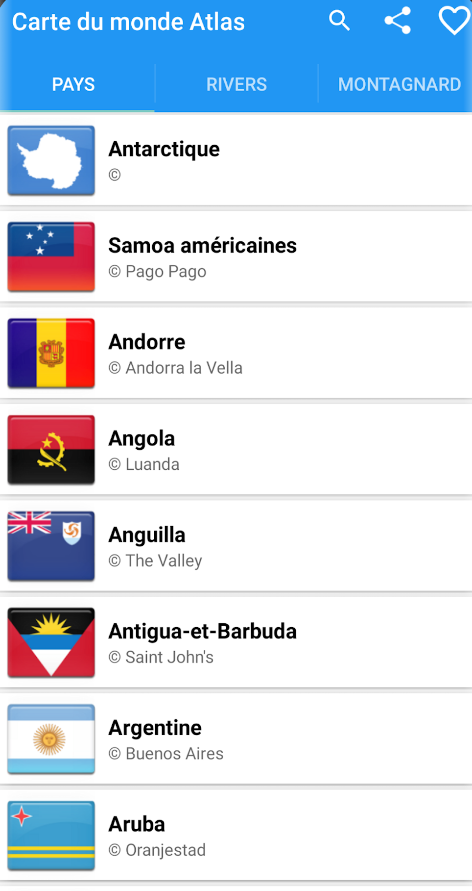 liste pays Carte du monde Atlas 2022