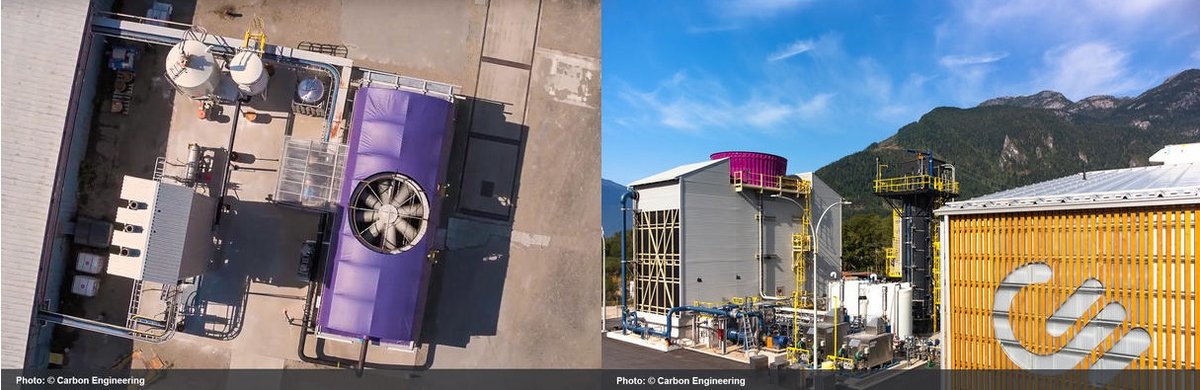 Un aperçu de l'installation avec, à gauche plus distinctement, le fameux ventilateur qui tourne comme une unité de climatisation géante (© Carbon Engineering)