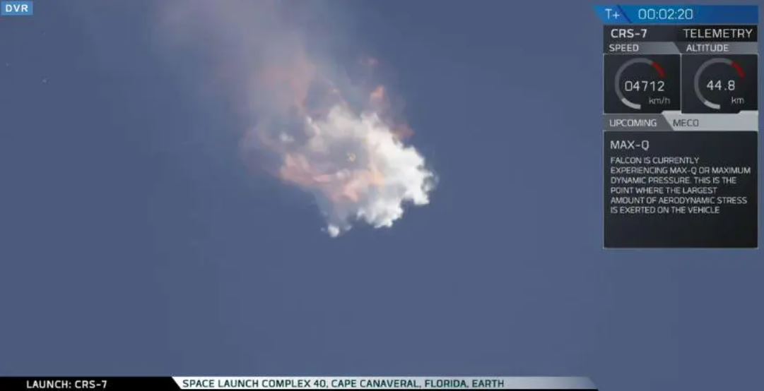 Une seconde, et puis plus rien : Falcon 9 se désintègre en direct en juin 2015 lors de sa phase de montée. Crédits SpaceX