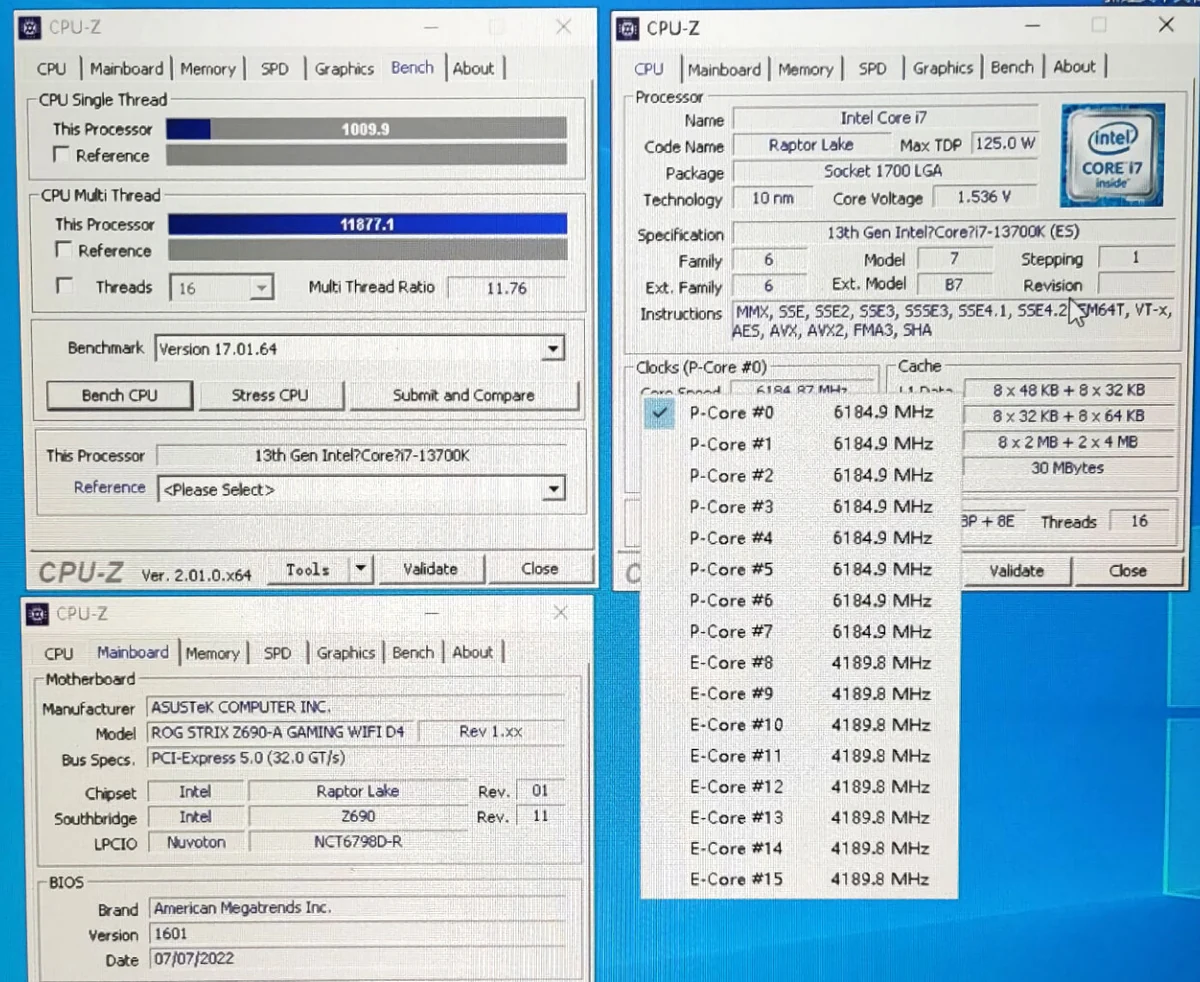 Intel Core i7-13700K @ 6,185 GHz © Videocardz