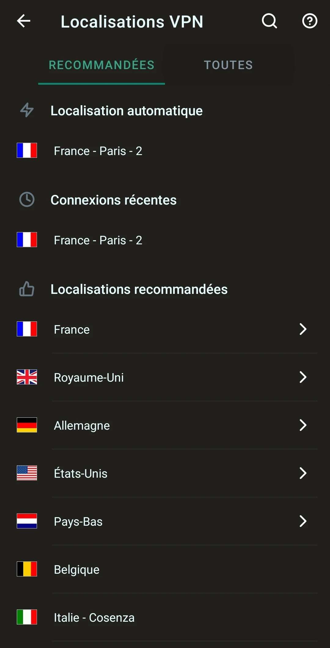 ExpressVPN serveurs Android © ExpressVPN