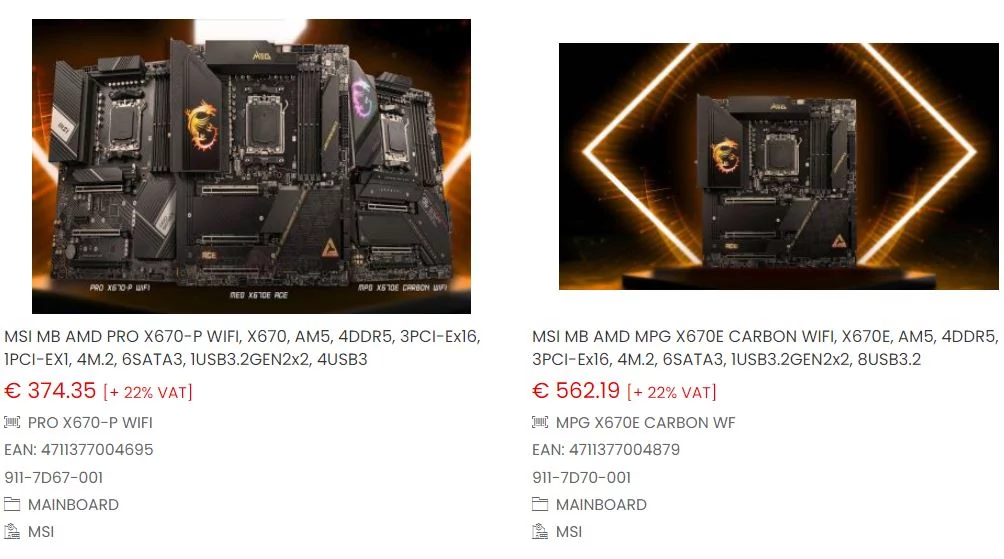 Rumeur prix MSI X670E et X670 © Videocardz