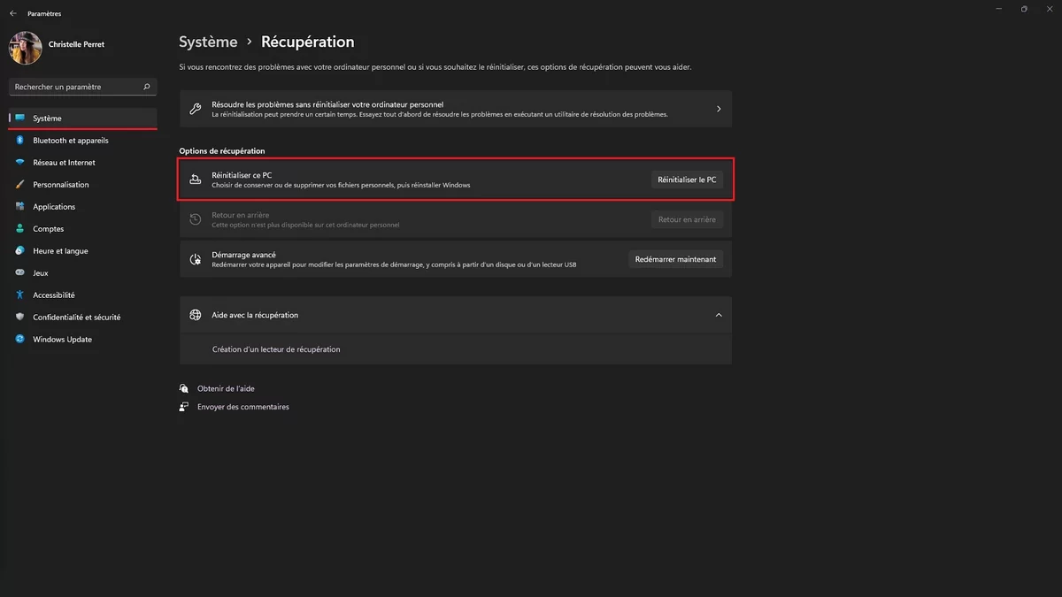 réinitialiser Windows 11