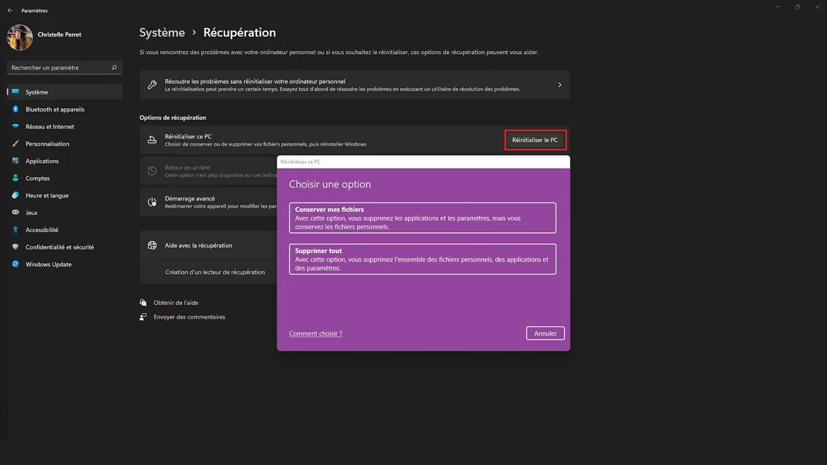 réinitialiser Windows 11