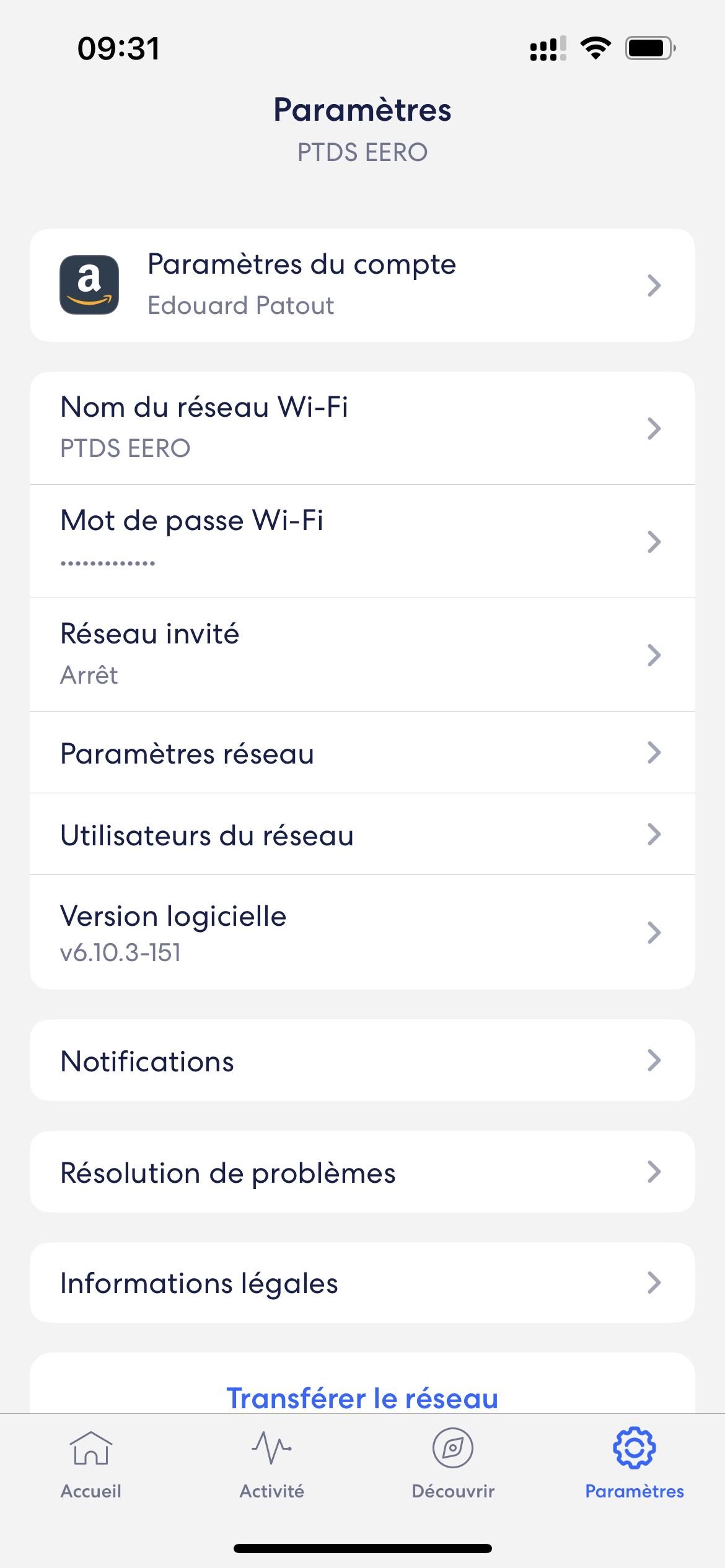 Eero Pro 6E Wi-Fi appli paramètres © Édouard Patout