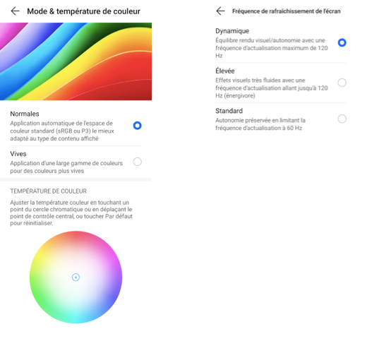 Honor 70 colorimétrie