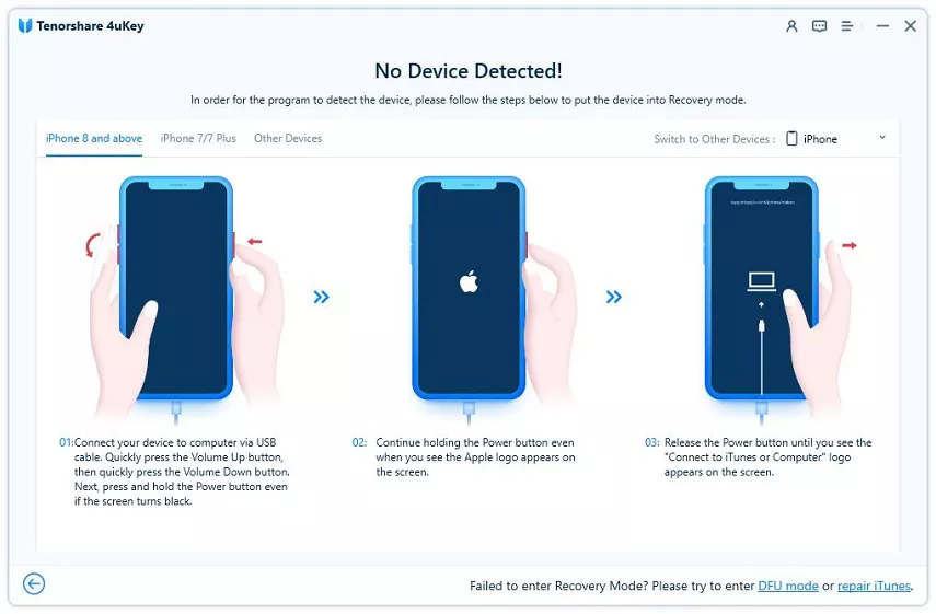 se connecter 4uKey © https://www.tenorshare.com/guide/remove-iphone-passcode.html