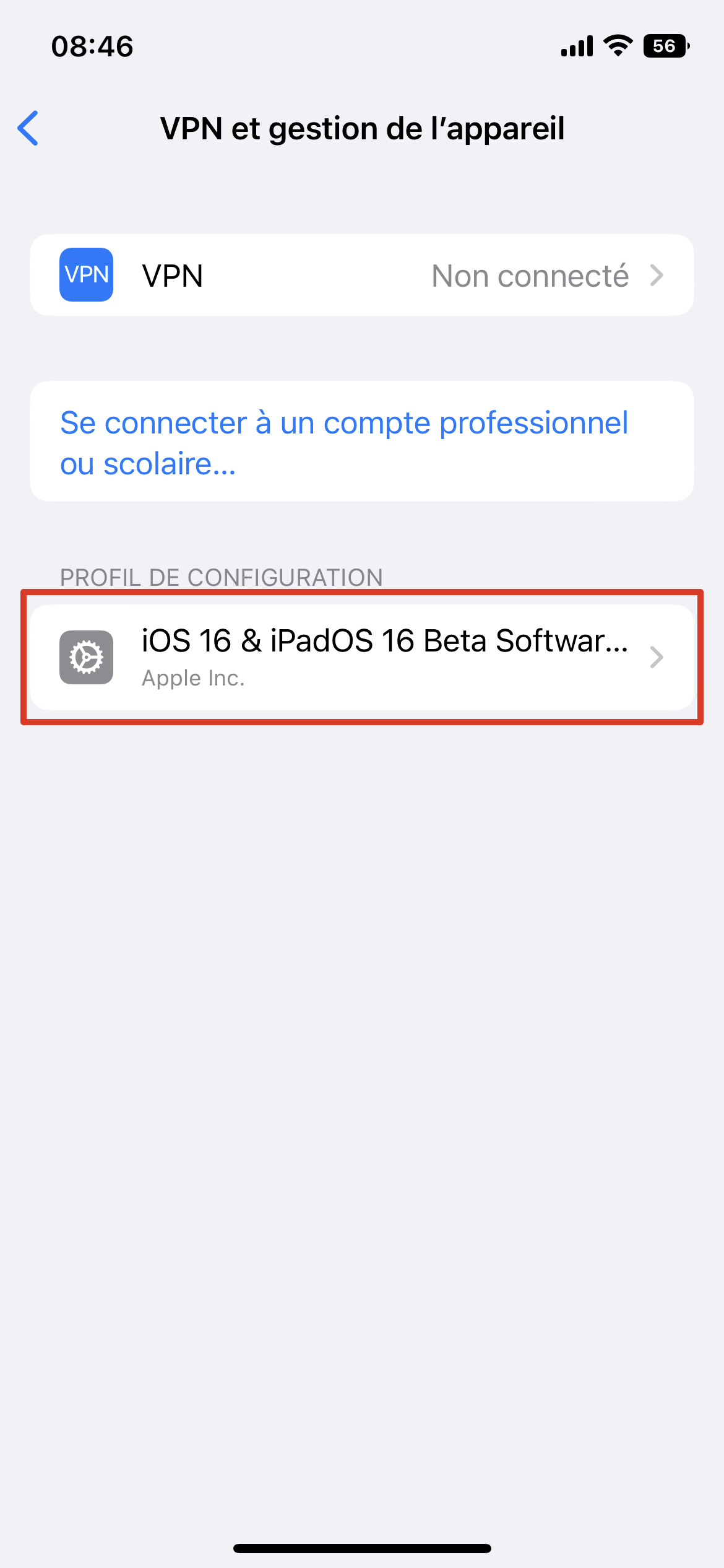 Supprimer Profil Beta iOS 16 © © Mathieu Grumiaux pour Clubic
