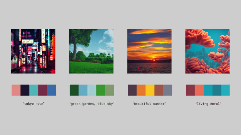 Stable Diffusion palettes couleurs par mots-clés © Matt DesLauriers