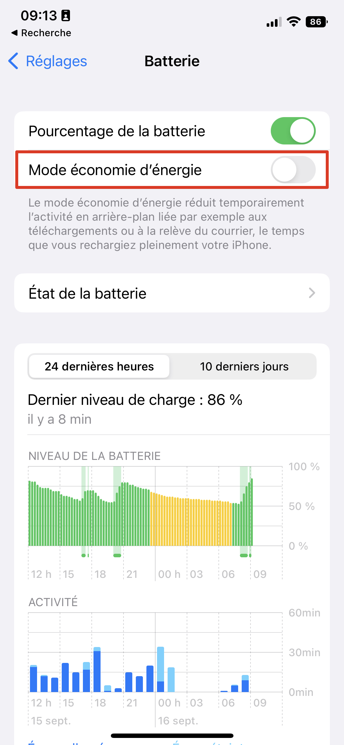 iOS 16 Indicateur Batterie © © Mathieu Grumiaux pour Clubic