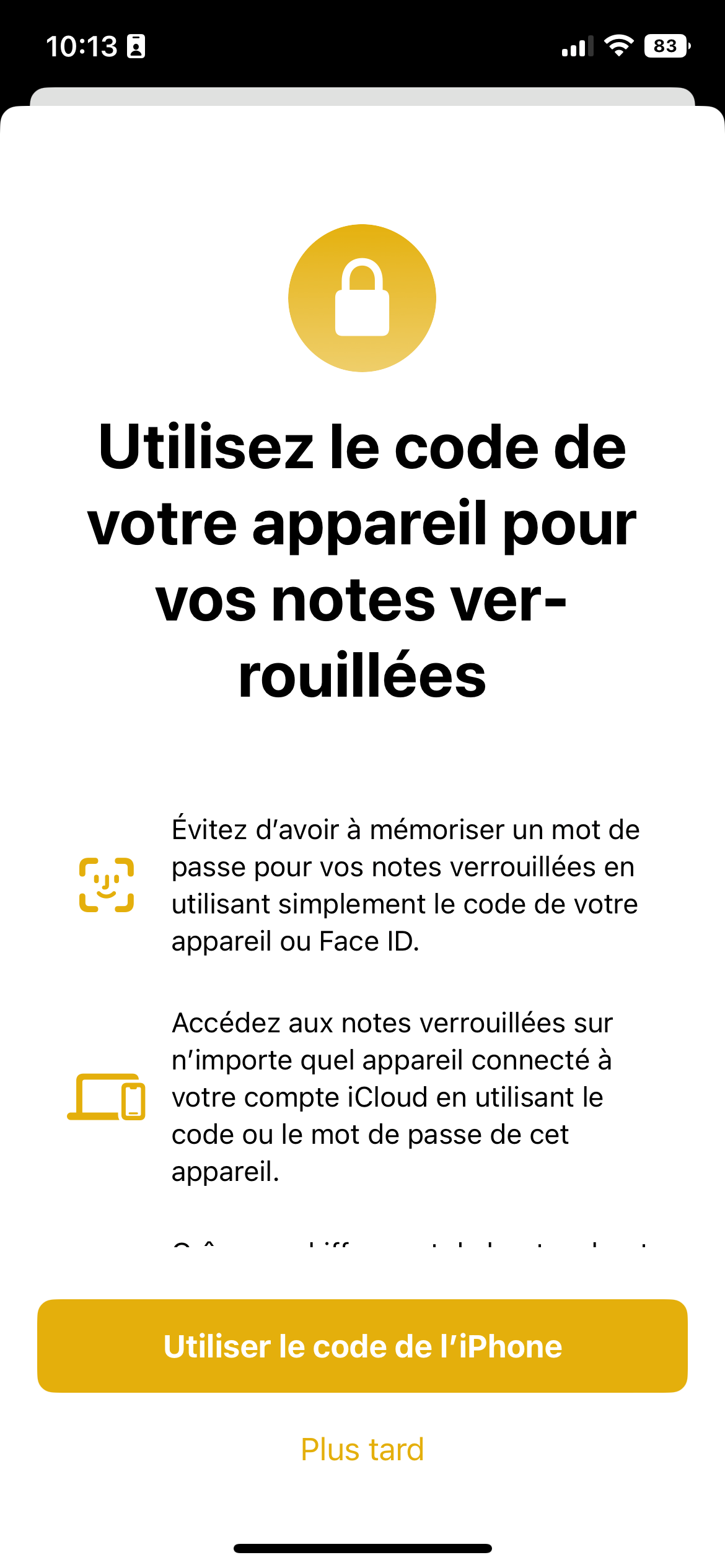 iOS 16 Notes Code Face ID © © Mathieu Grumiaux pour Clubic